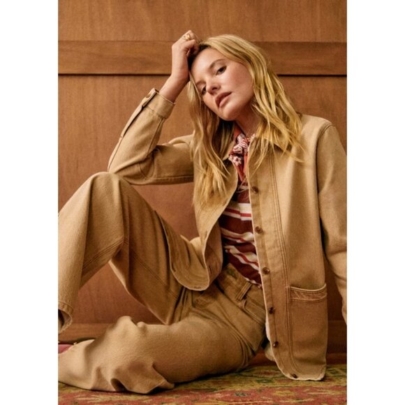 NWT Sezane Will in Latte Oversized Button Down Denim Chore Jacket XS - Picture 4 of 10